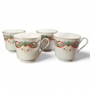 Sango Noel 1990 Christmas Teacups Mug Set of 4 Vintage Holiday Christmas